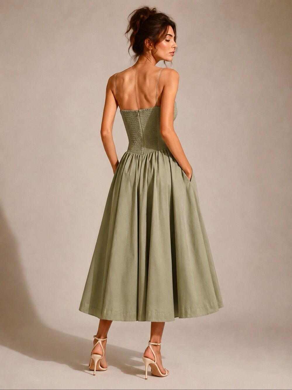 NWT House of CB Samaria Elm Taupe Corset Midi Dress M Romantic Coquette Wedding - Picture 5 of 16